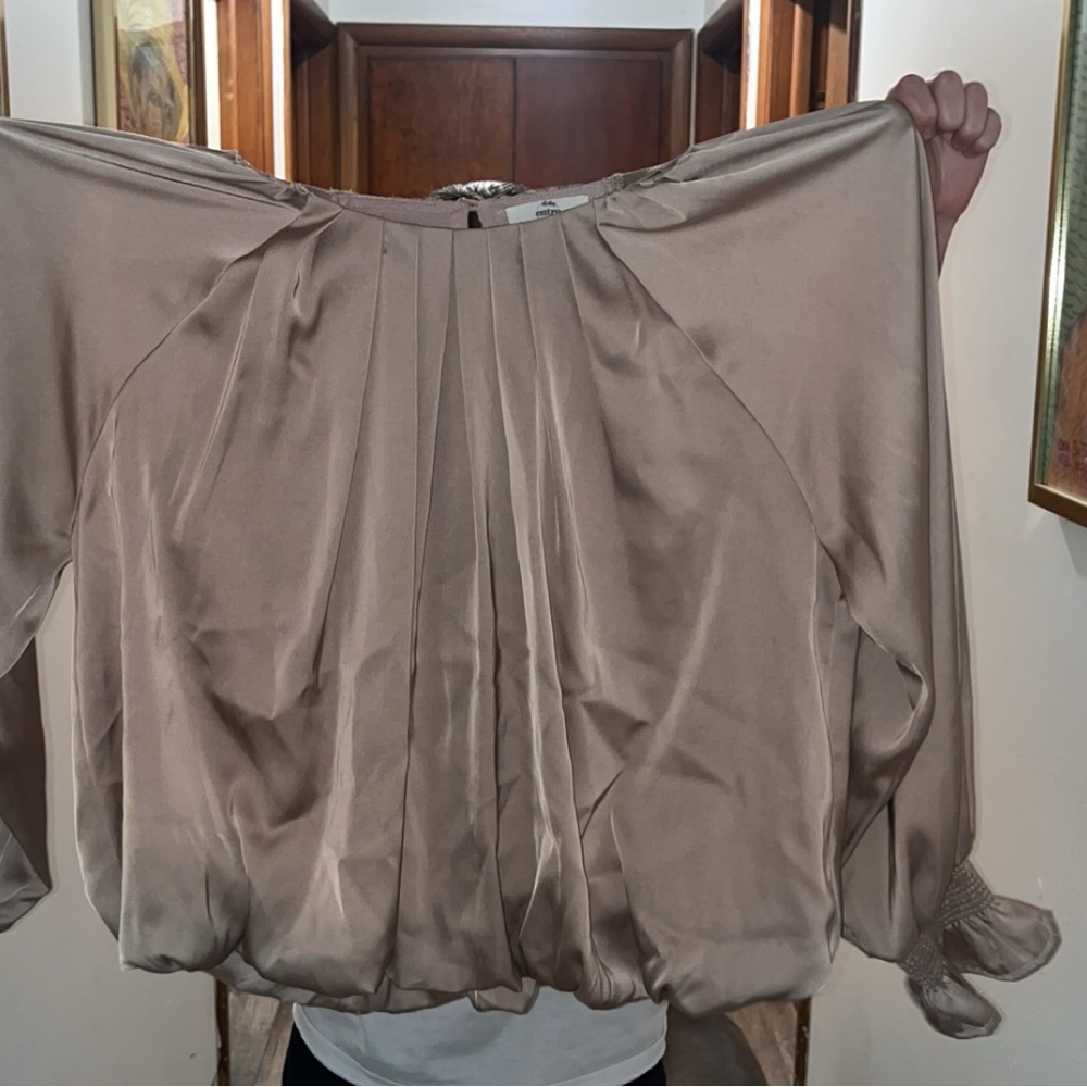 Elegant Taupe Satin Blouse